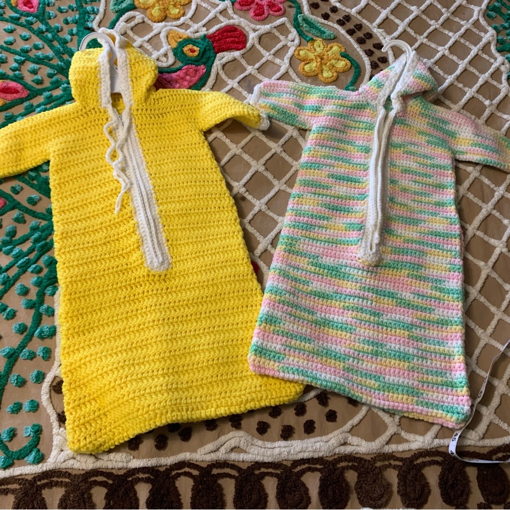 VTG crochet hooded zip-up sleep sac 3-6M set of 2 Unisex